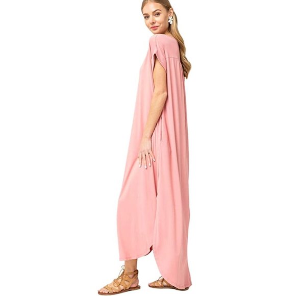 Entro Short Sleeve V-Neck ROSE Knit Maxi Dress - Picture 4 of 4
